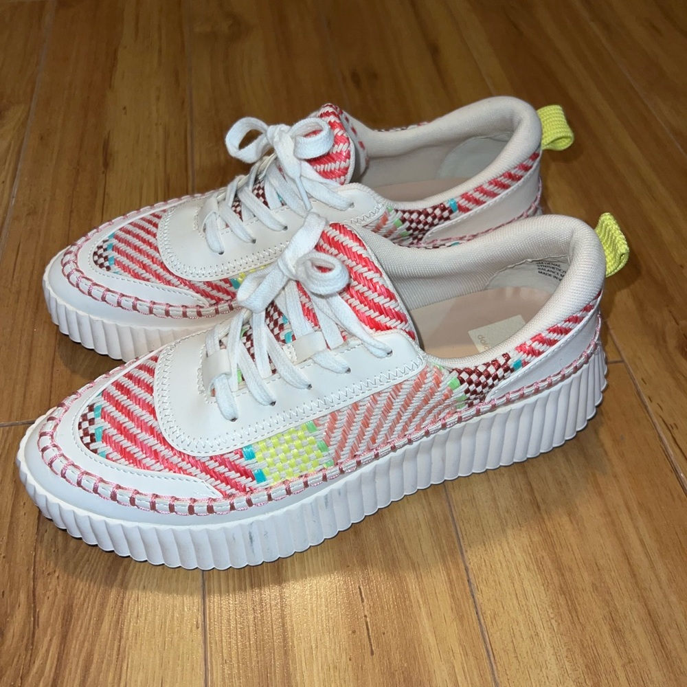 Dolce Vita Denae Pink Multicolor Fabric Wedge Sneakers Women's Size 9 New